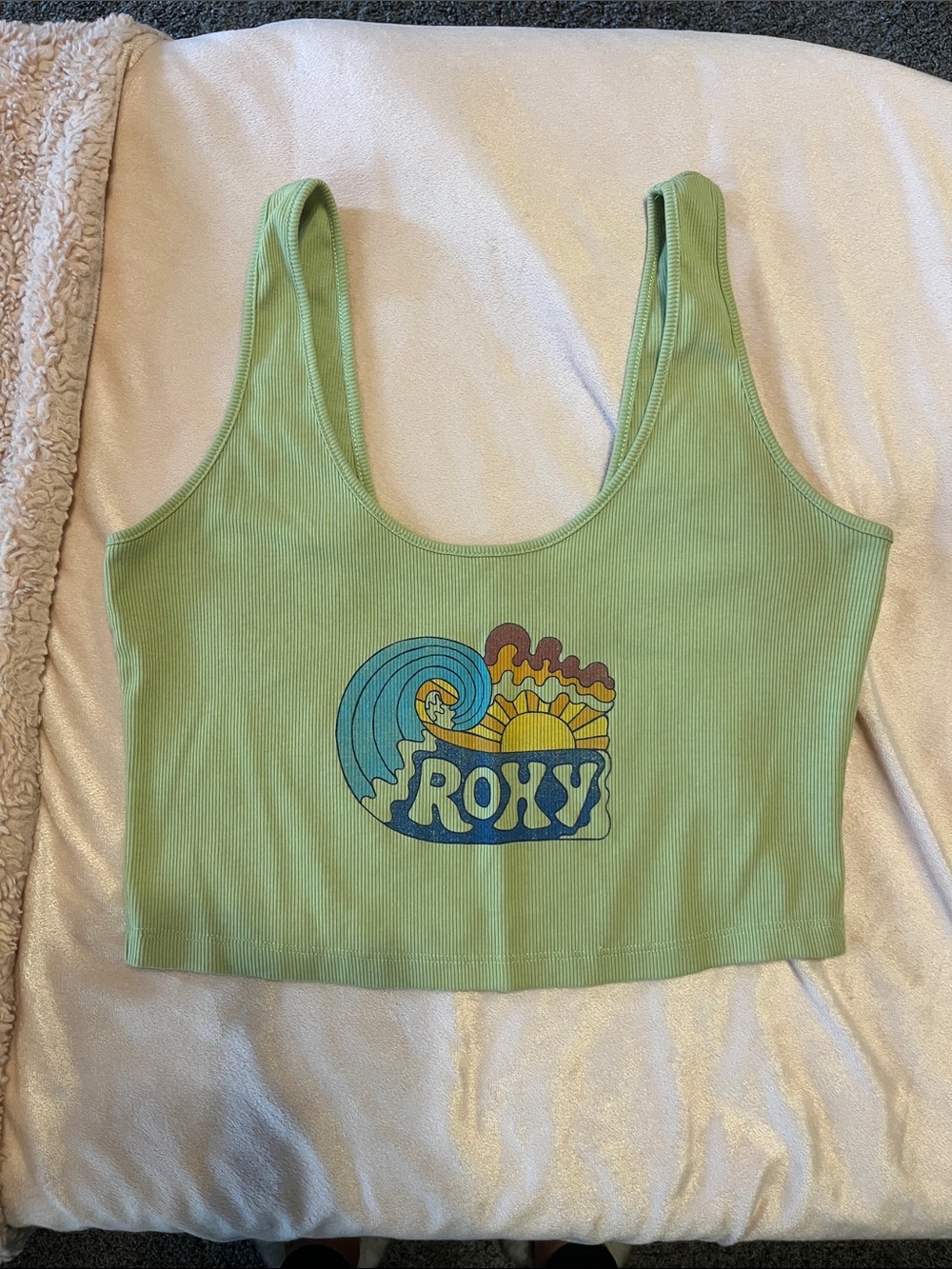 Roxy Light Green Ribbed Wave Crop tank Top